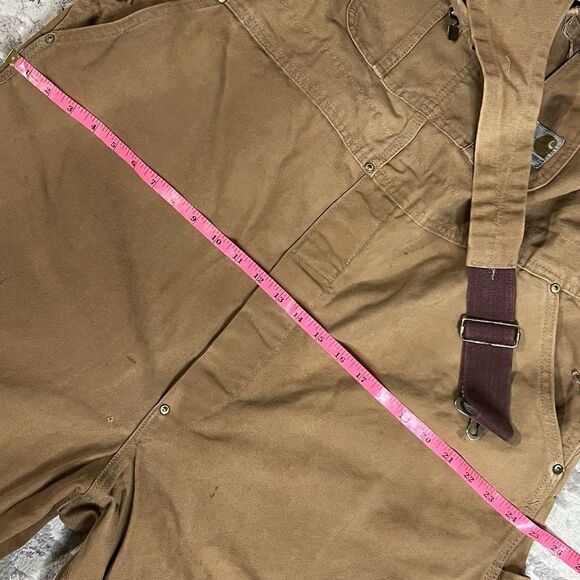 Vintage Carhartt Bib Carpenter Overalls Mens 46x34 Brown Duck Double Knee USA - Picture 13 of 16